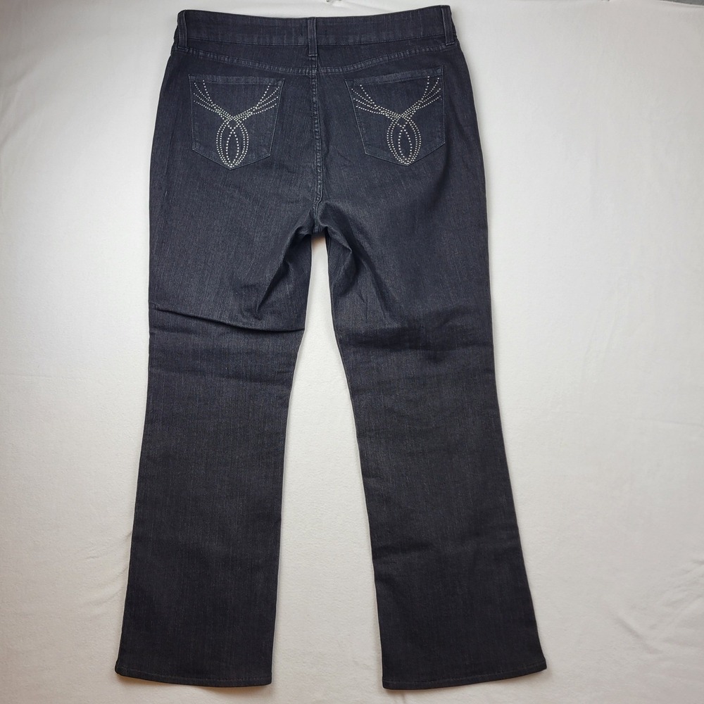 NYDJ Tummy Tuck Jeans Womens Size 16 Black Flare Bootcut Rhinestone Studded‎ - Picture 14 of 16